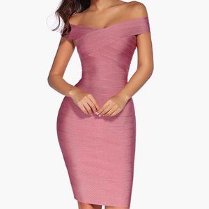 Like new! Pink Off Shoulder Bandage Bodycon Party Dress, Size Small